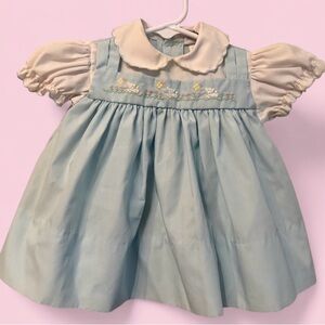 Petit Ami Baby Blue Smocked Bunny Embroidery Vintage Easter Dress Size 3 Months